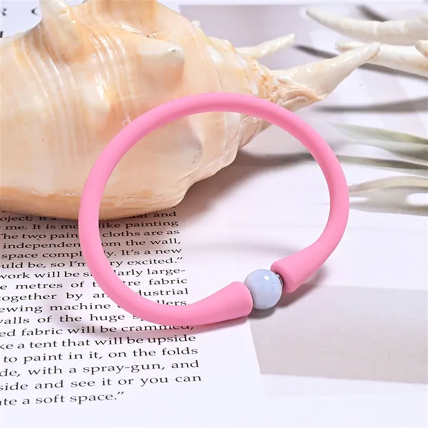 Bracciale, calcedonio, sfera (8 mm) in silicone (rosa), 15 cm (corto) | Marco Schreier