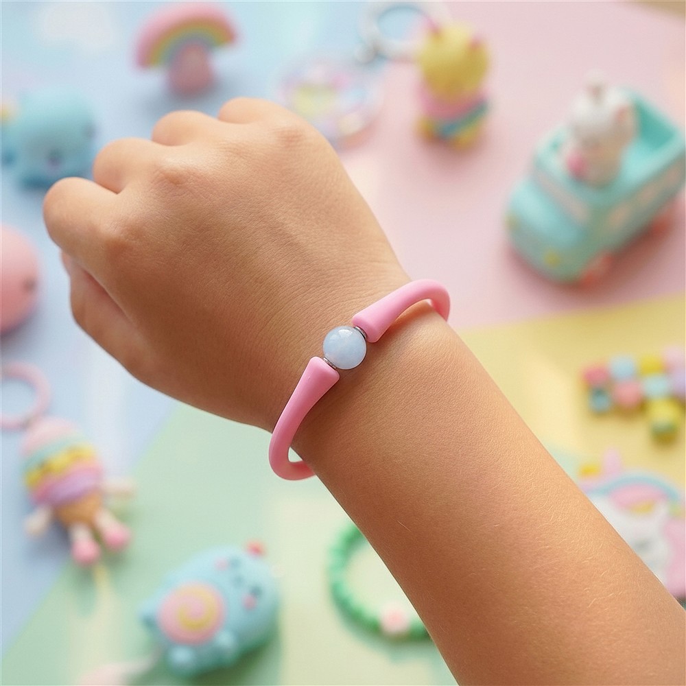 Bracelet chalcedony ball (8mm), silicone (pink), 15cm (short)  | Marco Schreier