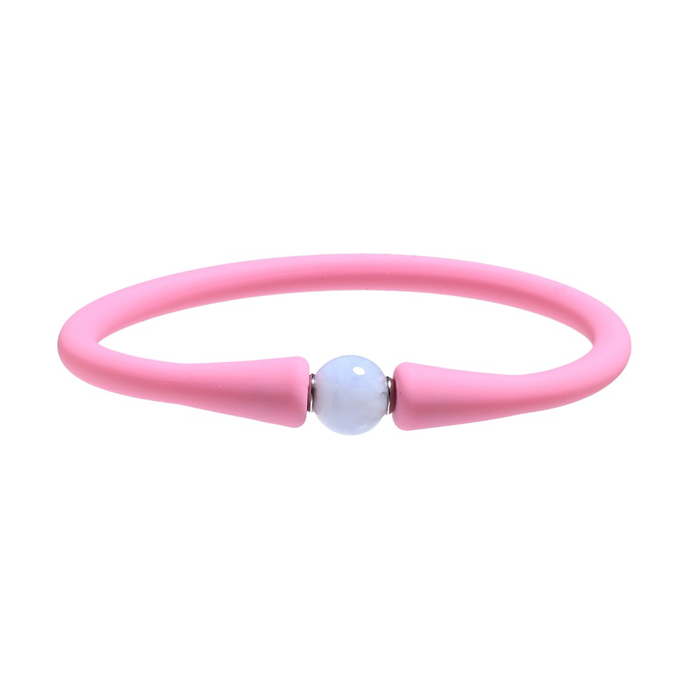 Bracelet chalcedony ball (8mm), silicone (pink), 15cm (short)  | Marco Schreier