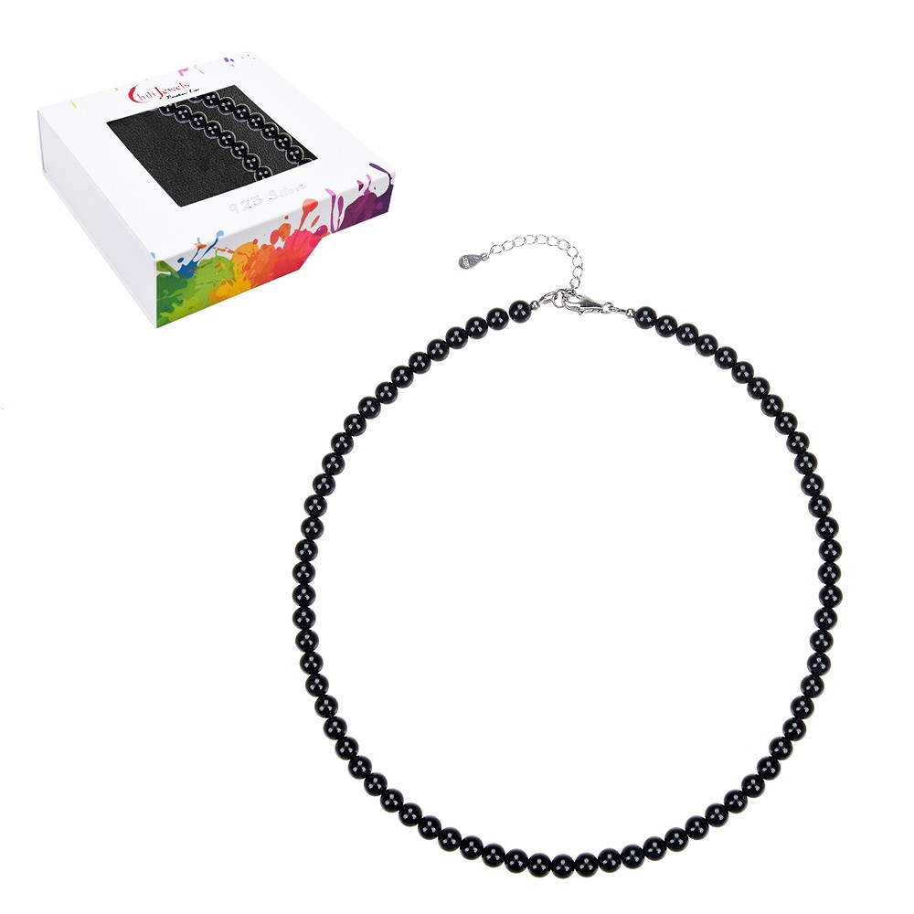 Onyx necklace, beads (6mm), rhodiniert, extension chain | Marco Schreier