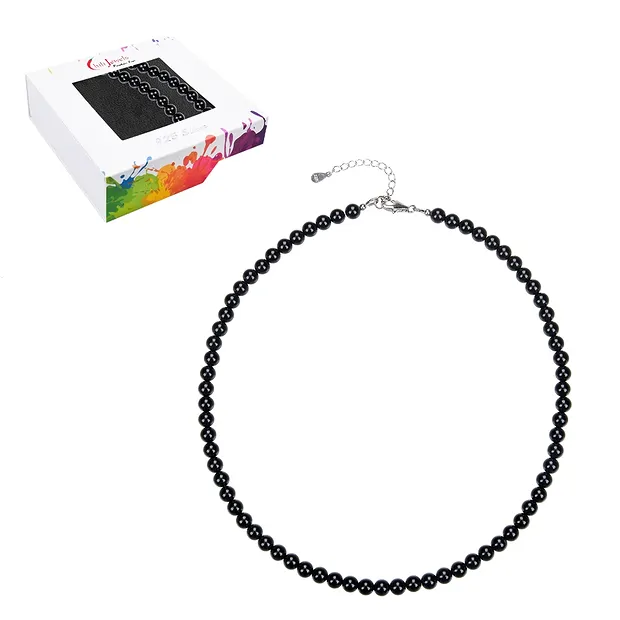 Kette Onyx (gef.), Kugeln (6mm), rhodiniert | Edelsteine, Heilsteine & Schmuck