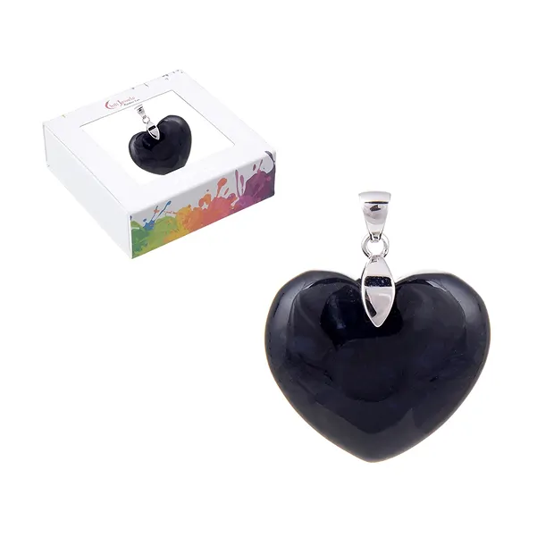 Pendentif Onyx, coeur (28mm), 4,2cm, rhodié | Marco Schreier