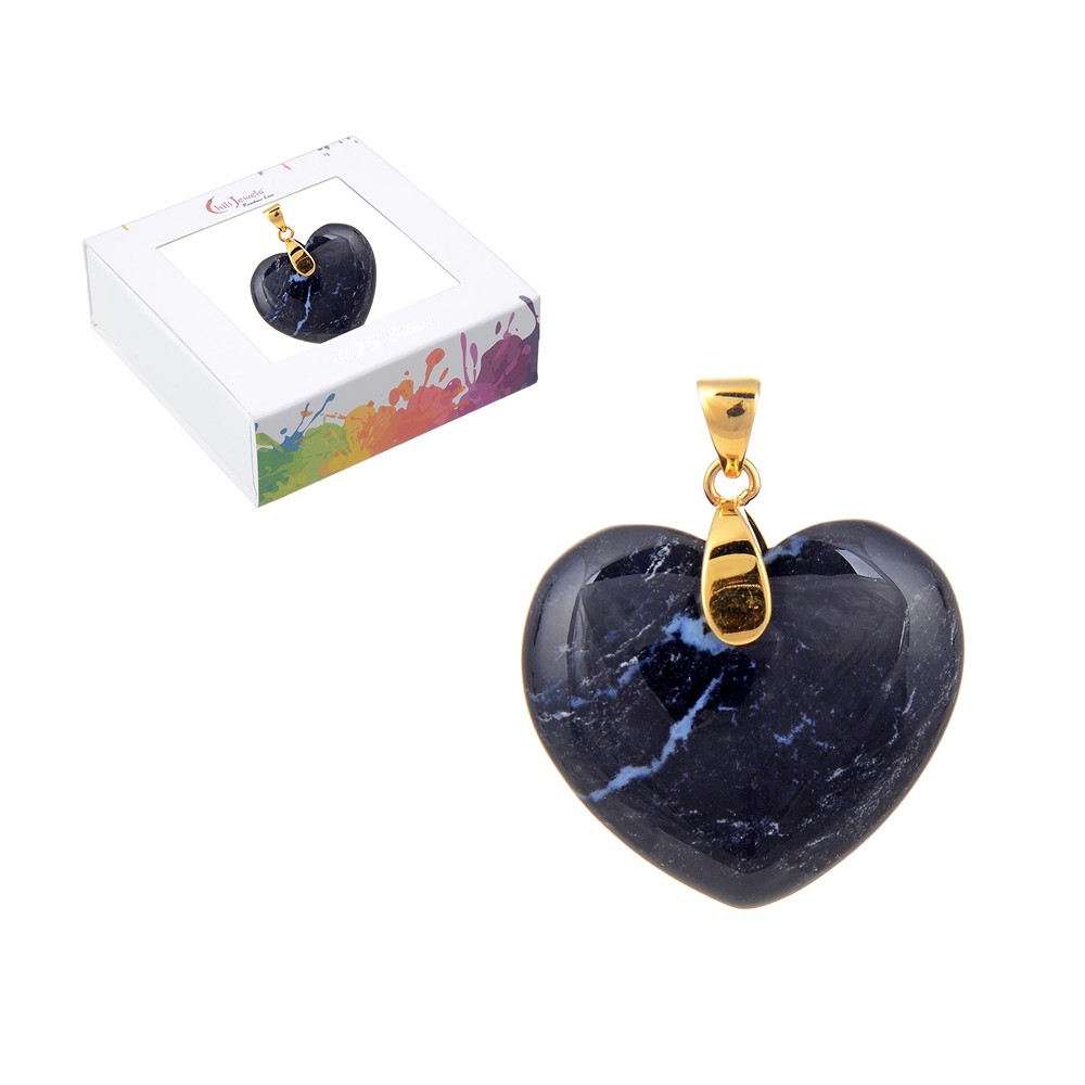 Pendant Onyx, heart (28mm), 4.2cm, gold-plated | gems, healing stones & jewelry