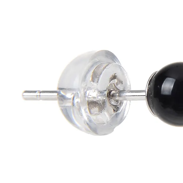 Earstuds Onyx (dyed), ball, 4mm, rhodiniert | wholesaler gems & healing stones
