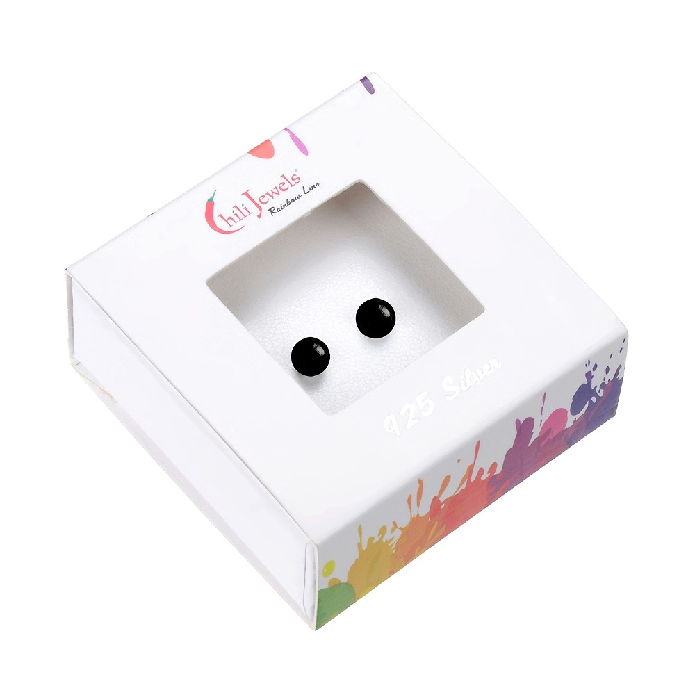 Earstuds Onyx (dyed), ball, 6mm, rhodiniert | wholesaler gems & healing stones