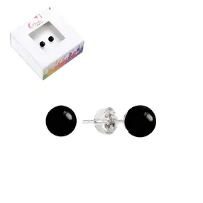 Earstuds Onyx (dyed), ball, 6mm, rhodiniert | wholesaler gems & healing stones