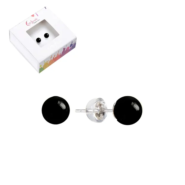 Earstuds Onyx (dyed), ball, 6mm, rhodiniert | wholesaler gems & healing stones