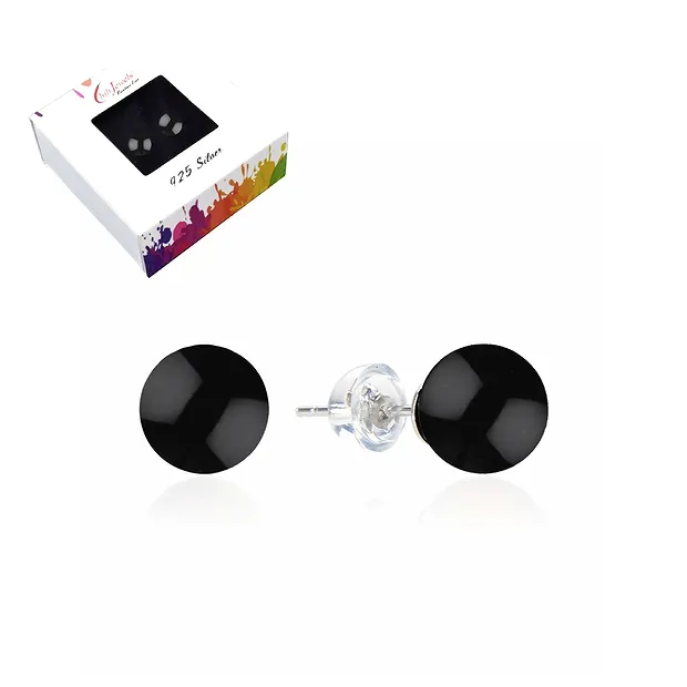 Earstuds Onyx (dyed), ball, 8mm, rhodiniert | wholesaler gems & healing stones