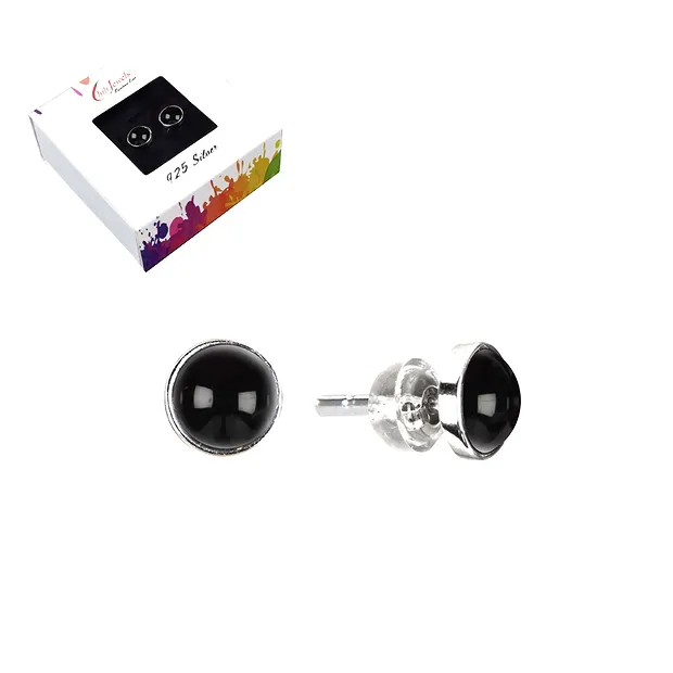 Clous d'oreilles Onyx (teintée), cabochon, 6mm, rhodié | Marco Schreier