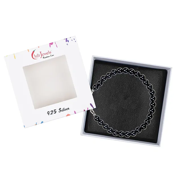 Armband Onyx (gef.), 6mm-Kugeln, Verlängerungskettchen, rhodiniert | Marco Schreier