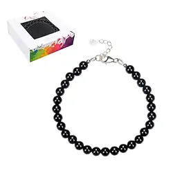 0604659060 Bracelet Onyx, 6mm beads, extension chain, rhodiniert | Marco Schreier