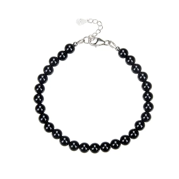 Bracelet en Onyx (teintée), perles (6mm), rhodié | Marco Schreier