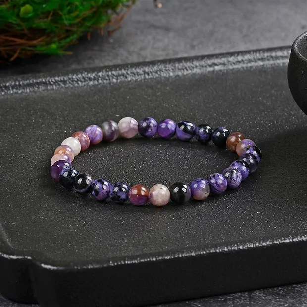 Bracelet, Charoïte (multicolore), 06 - 07mm perles rondes | Marco Schreier