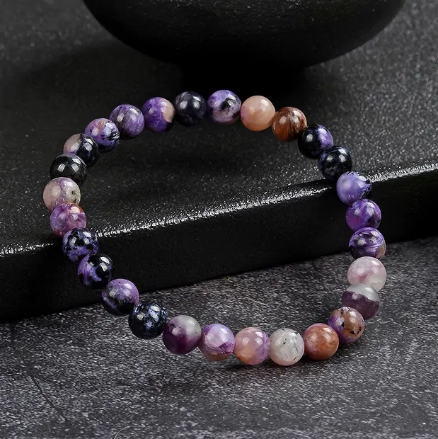 Bracelet, Charoïte (multicolore), 06 - 07mm perles rondes | Marco Schreier