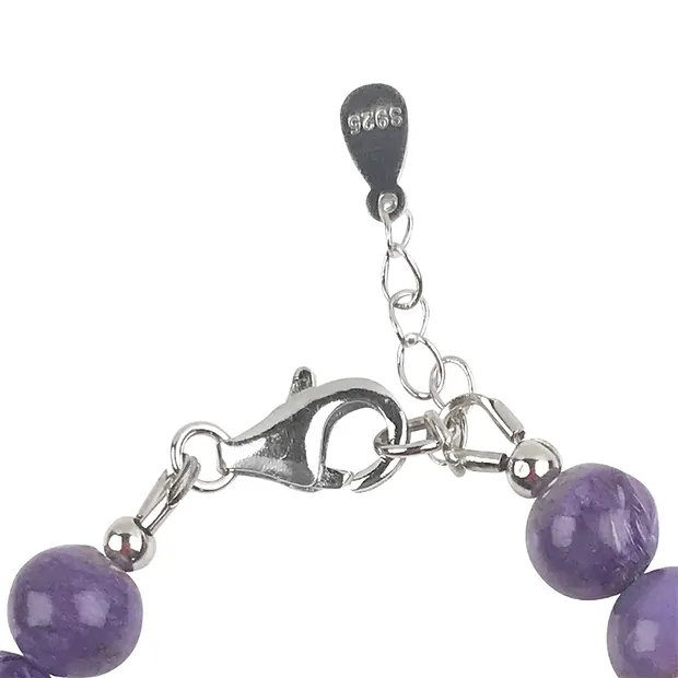 Bracelet en Charoïte, boules rondes de 7mm, Chaîne d'extension, rhodié | Marco Schreier