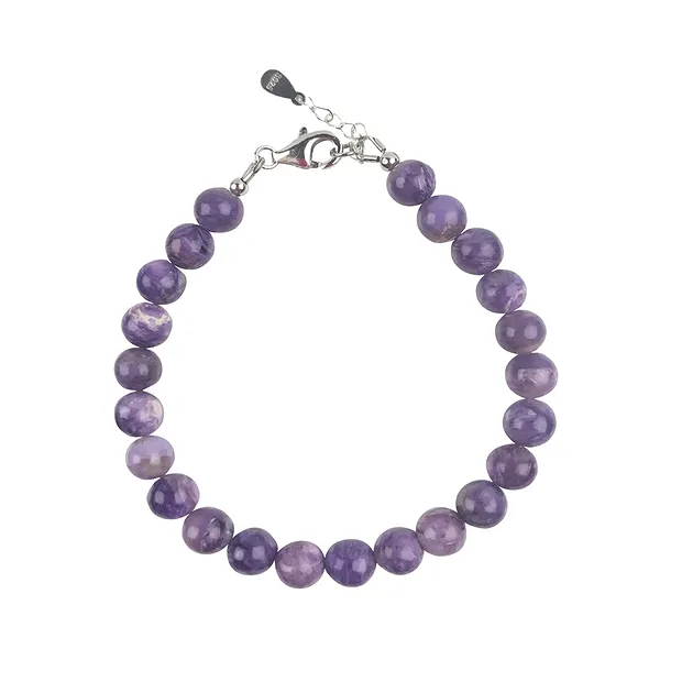 Bracelet en Charoïte, boules rondes de 7mm, Chaîne d'extension, rhodié | Marco Schreier