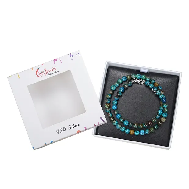 Chrysocolla necklace (stab.), beads (6mm), rhodiniert | Marco Schreier
