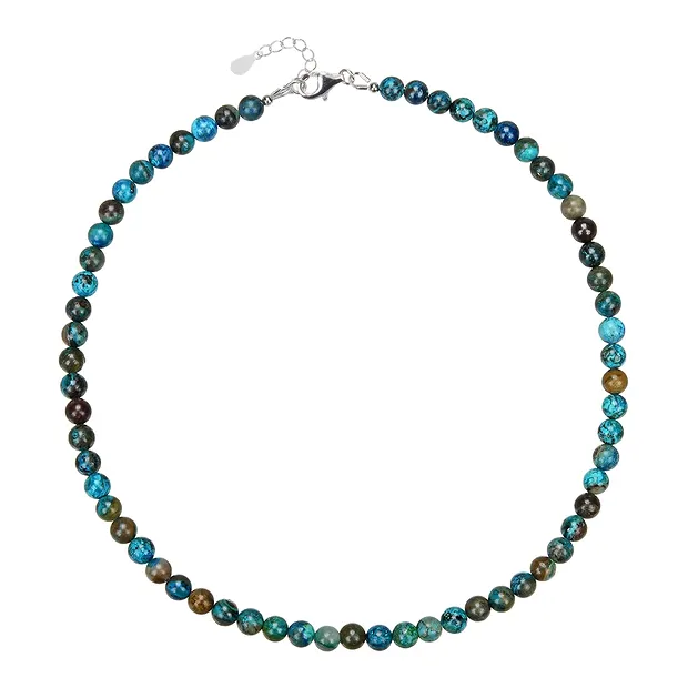 Collar de crisocola (estabilizado), cuentas (6mm), rodinado, cadena extensible | Marco Schreier