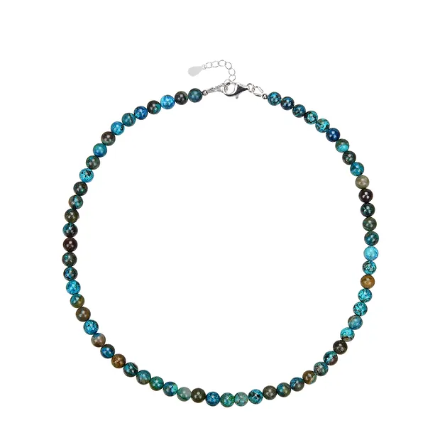 Chrysocolla necklace (stab.), beads (6mm), rhodiniert | Marco Schreier