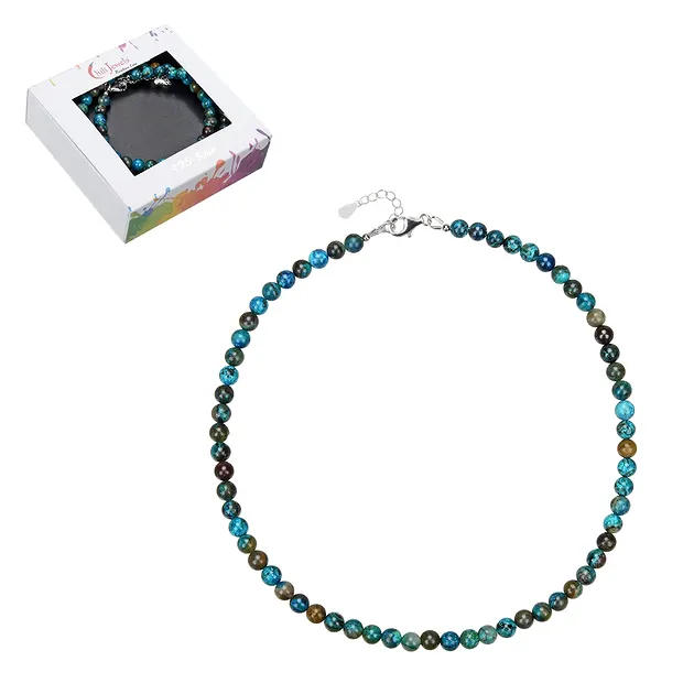 Kette Chrysocoll (stab.), Kugeln (6mm), rhodiniert | Marco Schreier