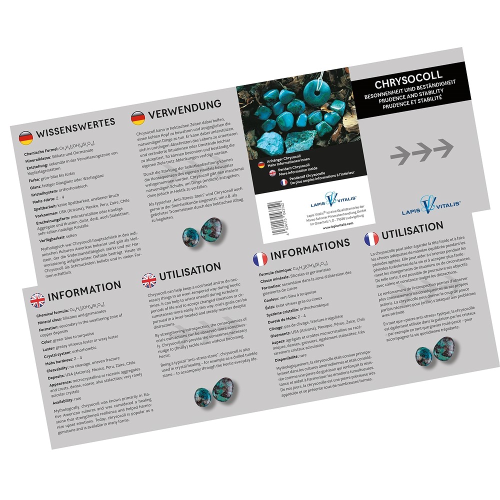 Ciondolo in crisocolla "Prudenza e costanza | grossista gemme e pietre curative