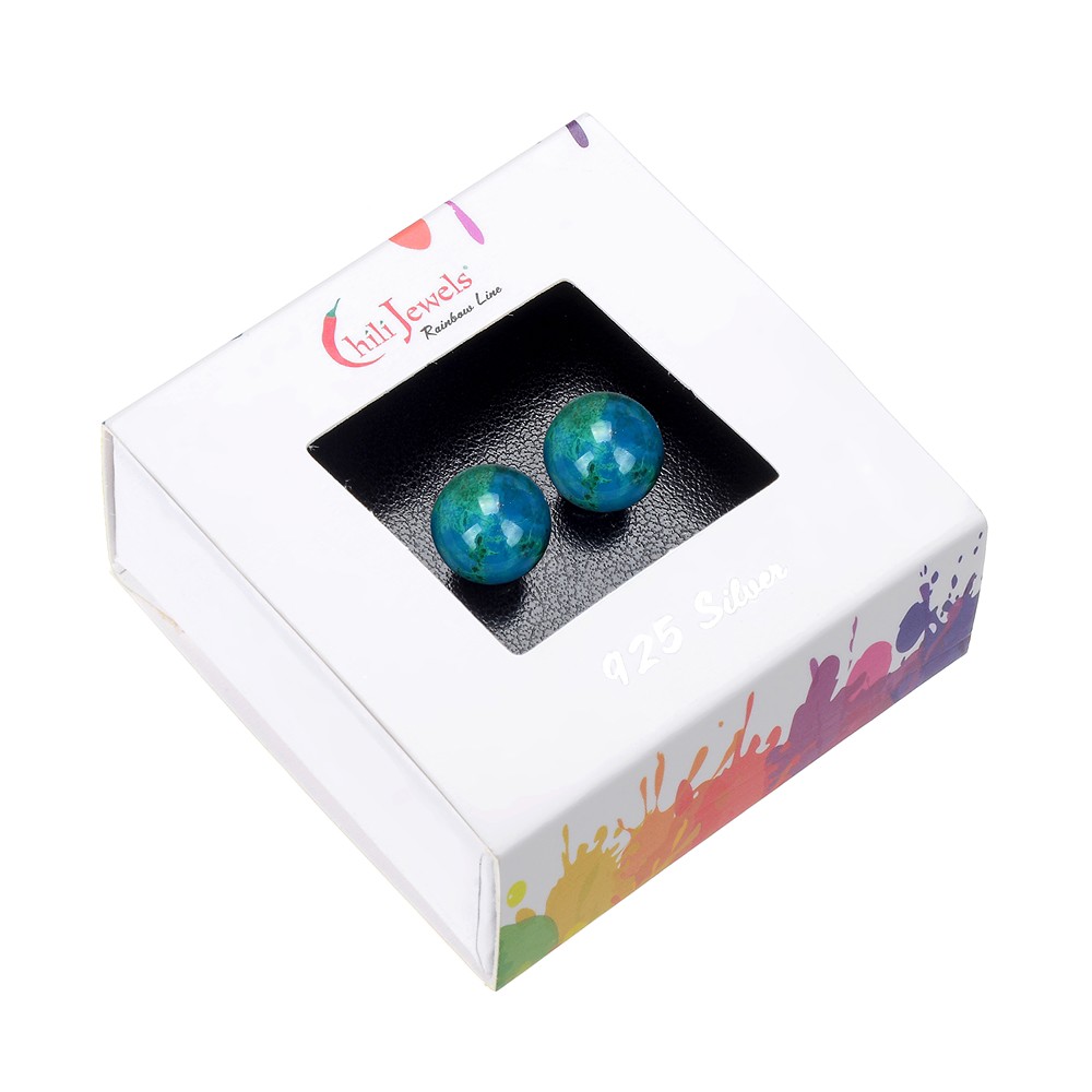 Perno auricolare in crisocolla (stab.), sfera, 8 mm, rodiato | Marco Schreier