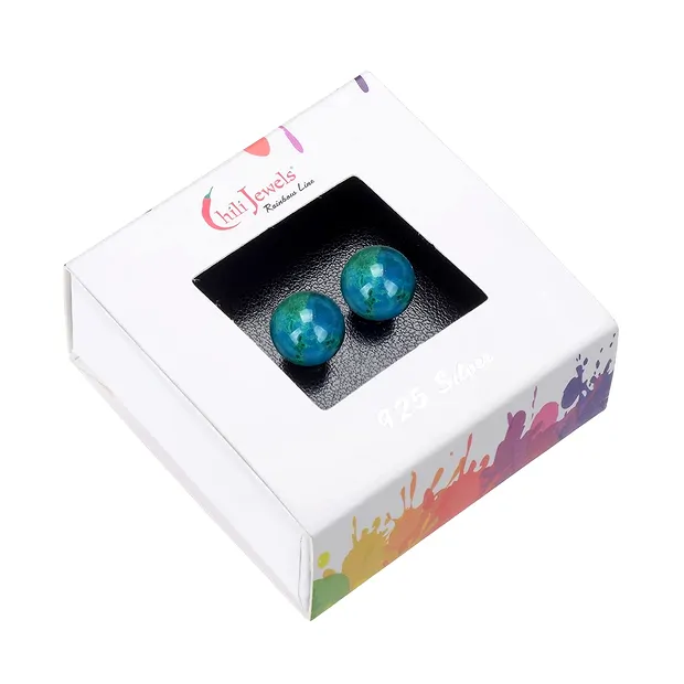 Pendientes crisocola (estabilizado), bola, 8mm, rodinado | Marco Schreier