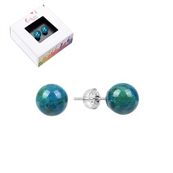 0605145108 Earstuds chrysocolla (stab.), ball, 8mm, rhodiniert | Marco Schreier