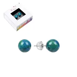 0605145108 Earstuds chrysocolla (stab.), ball, 8mm, rhodiniert | Marco Schreier