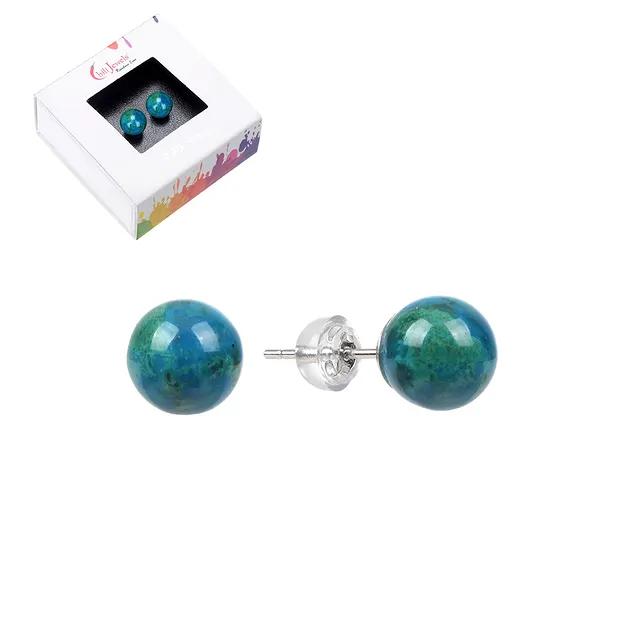 Pendientes crisocola (estabilizado), bola, 8mm, rodinado | Marco Schreier