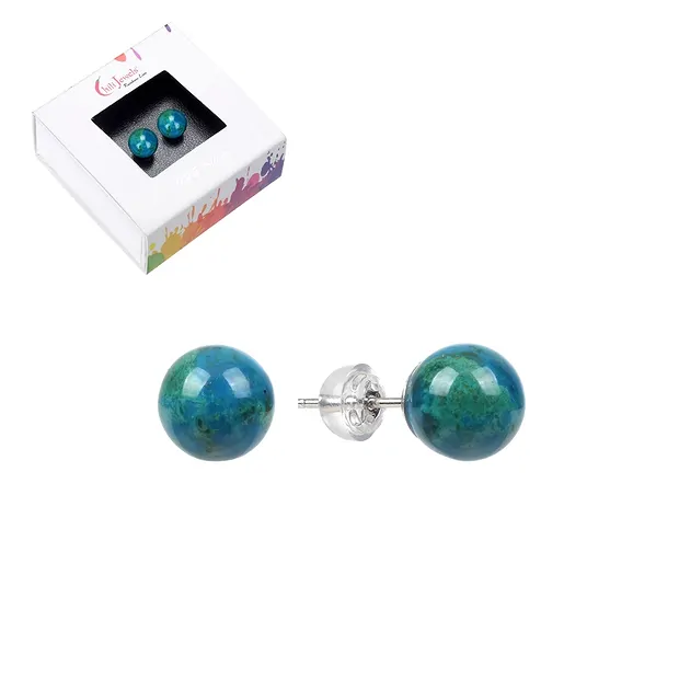 Pendientes crisocola (estabilizado), bola, 8mm, rodinado | Marco Schreier