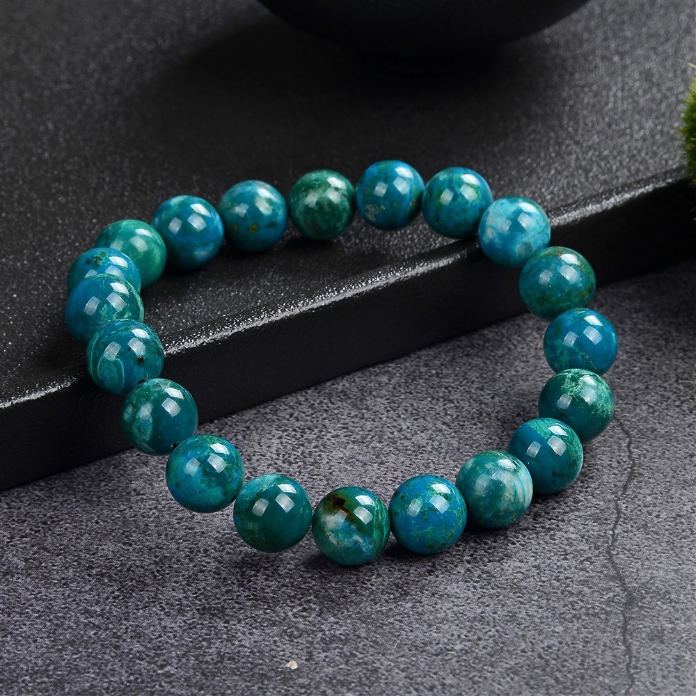 Bracelet, chrysocolla (stab.), 10mm beads, 21cm | gems, healing stones & jewelry