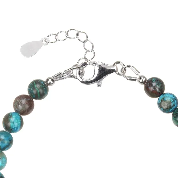 Armband Chrysocoll (stab.), 6mm-Kugeln, Verlängerungskettchen, rhodiniert | Marco Schreier