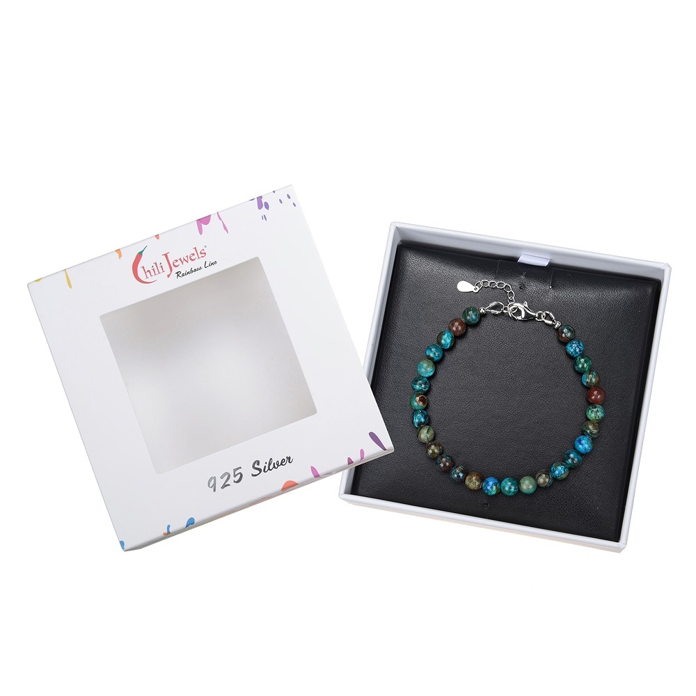 Bracciale in crisocolla (stab.), perle da 6 mm, catena di prolungamento, rodiato | Marco Schreier