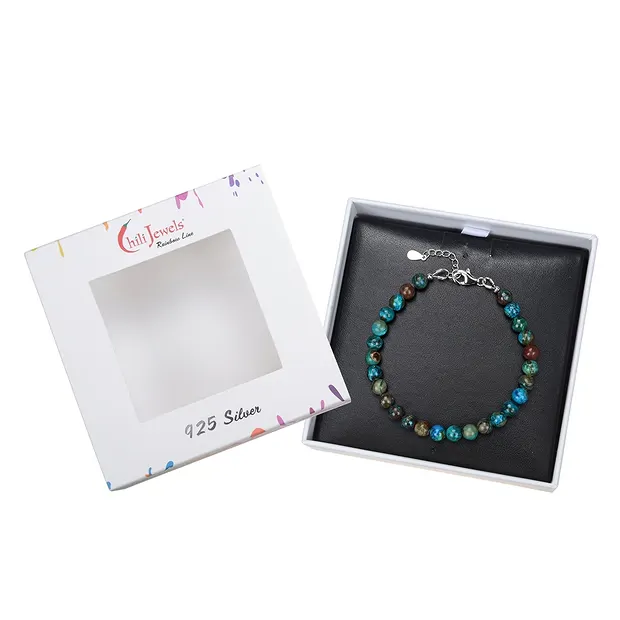 Pulsera crisocola (estabilizado), cuentas de 6 mm, cadena de extensión, rodinado | Marco Schreier
