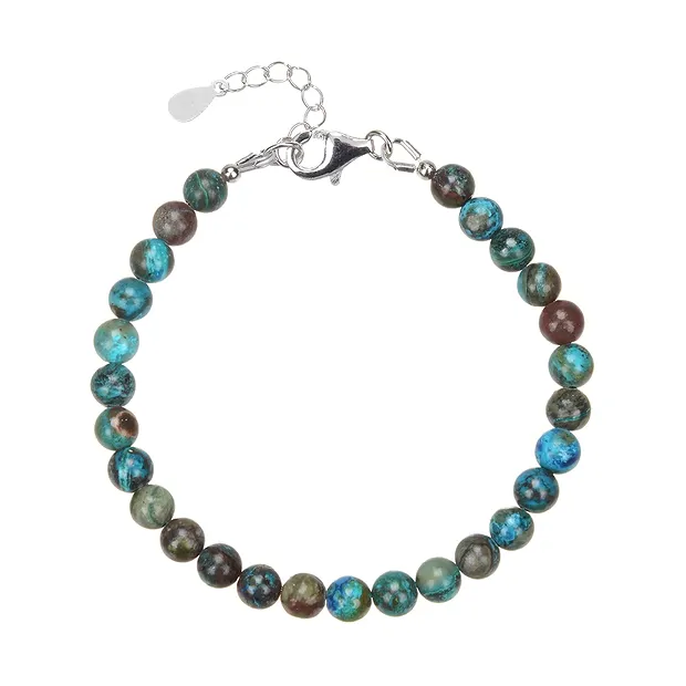 Armband Chrysocoll (stab.), 6mm-Kugeln, Verlängerungskettchen, rhodiniert | Marco Schreier