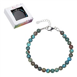 0605159060 Bracelet chrysocolla (stab.), 6mm beads, extension chain, rhodiniert | Marco Schreier