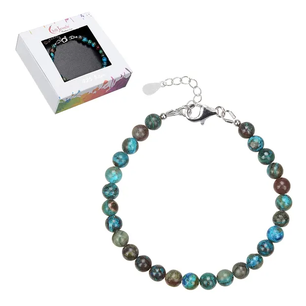 Pulsera crisocola (estabilizado), cuentas de 6 mm, cadena de extensión, rodinado | Marco Schreier