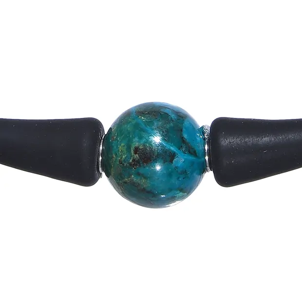 Bracelet Chrysocoll ball (10mm), silicone (black), 18cm | Marco Schreier