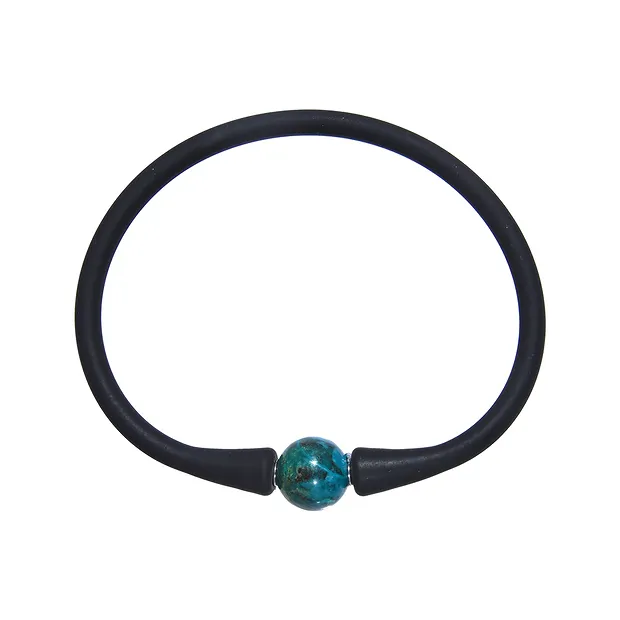 Bracelet Chrysocoll, silicone (black), 18cm | wholesaler gems & healing stones