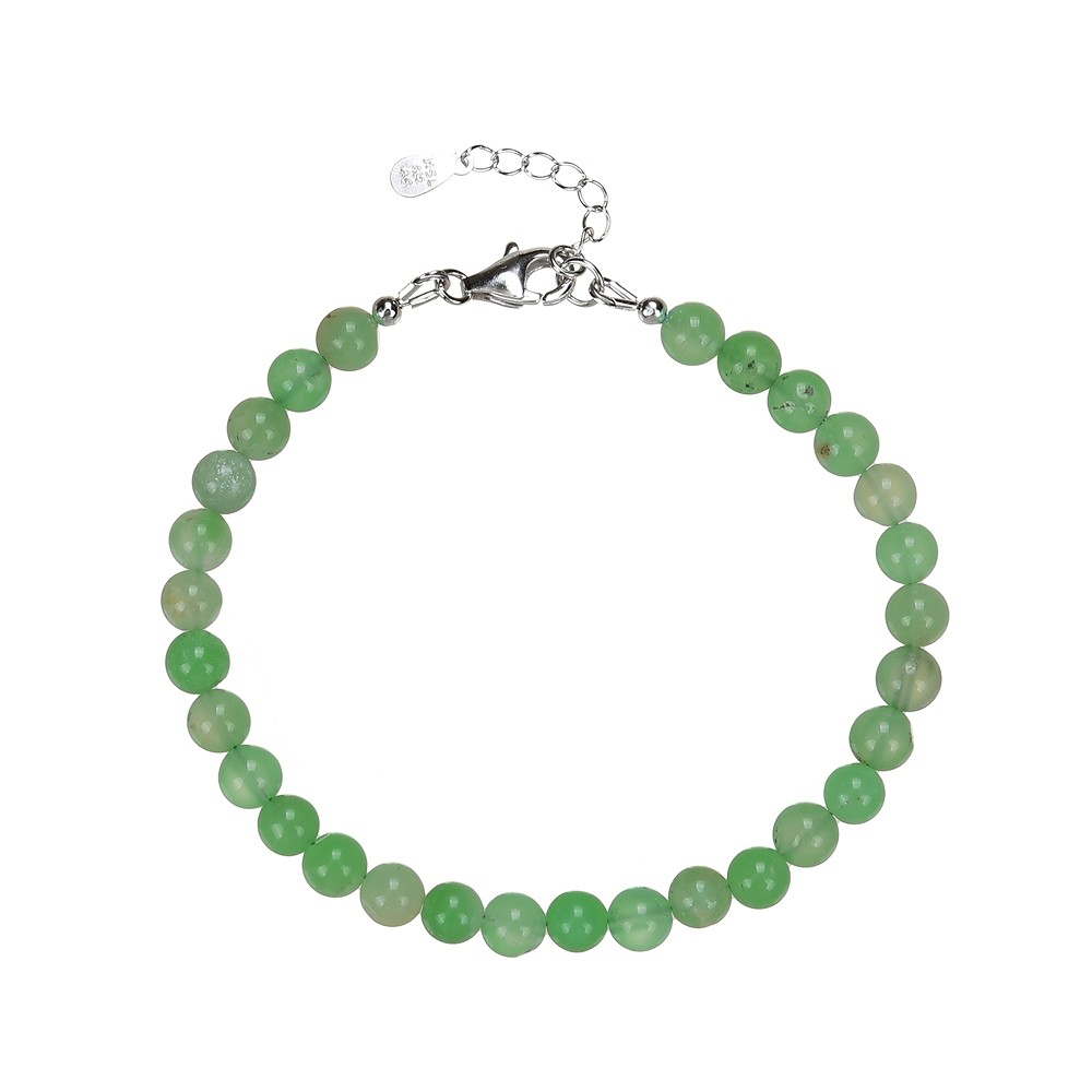 Collana di Crisoprasio, perline (6 mm), rodiato, catena di estensione | Marco Schreier