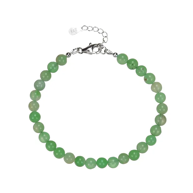 Collana di Crisoprasio, perline (6 mm), rodiato, catena di estensione | Marco Schreier