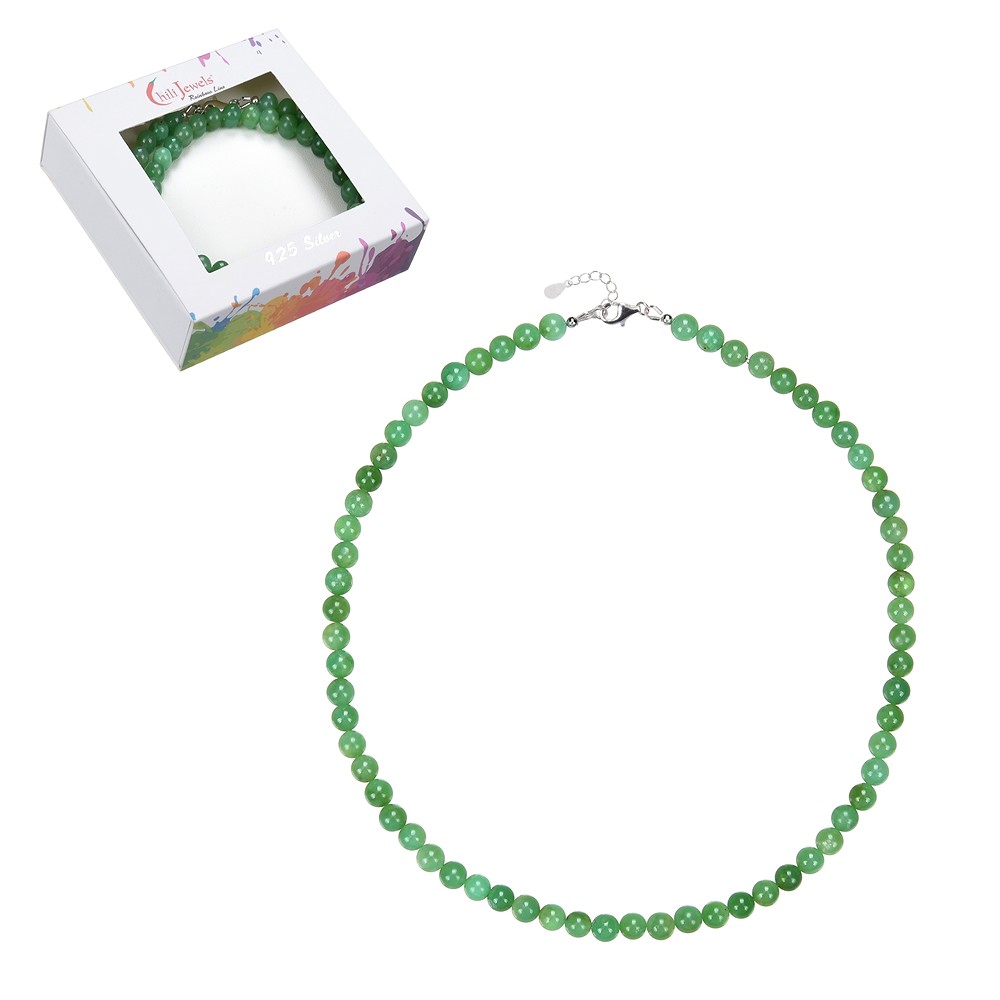 Collana di Crisoprasio, perline (6 mm), rodiato, catena di estensione | Marco Schreier