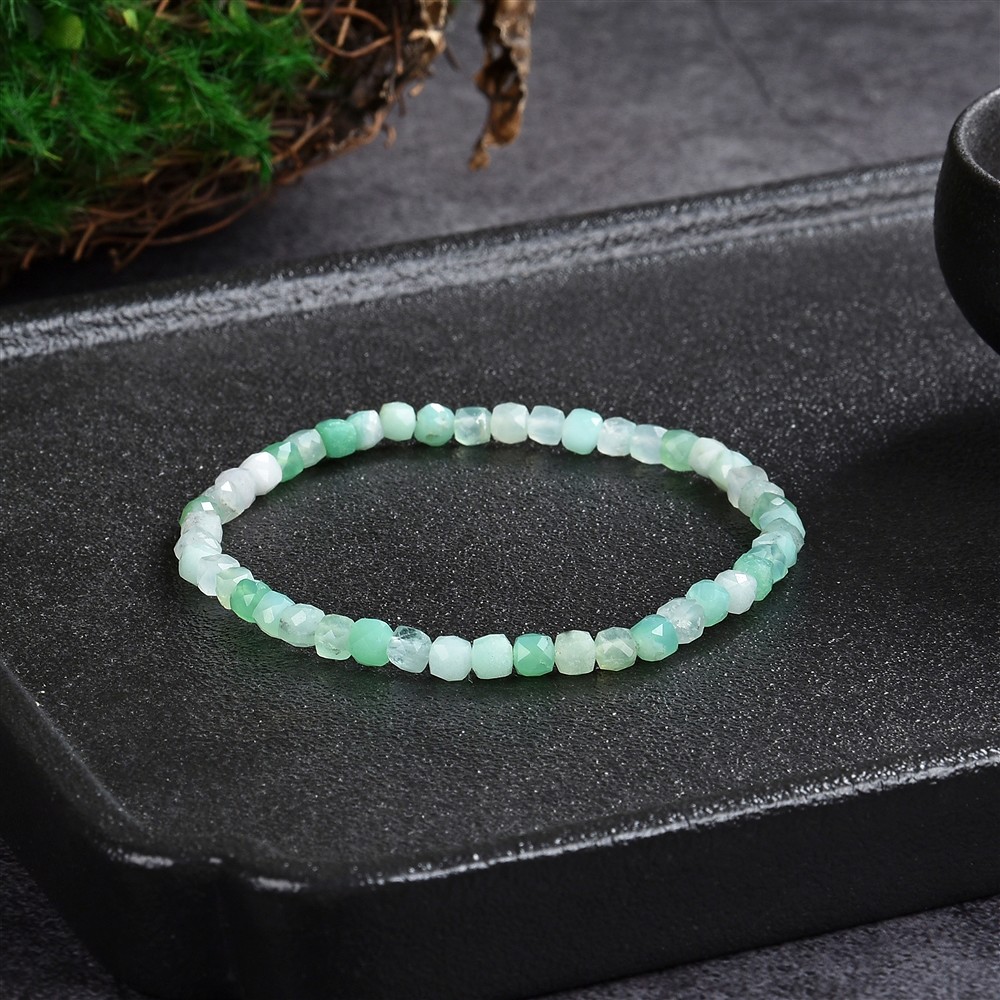 Bracelet, Chrysoprase, 04mm cube, faceted | wholesaler gems & healing stones