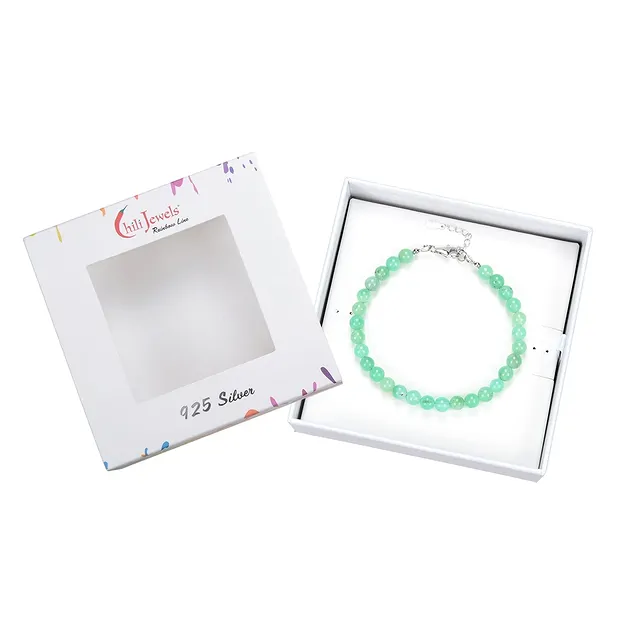 Bracelet en chrysoprase, boules rondes de 6mm, Chaîne d'extension, rhodié | Marco Schreier