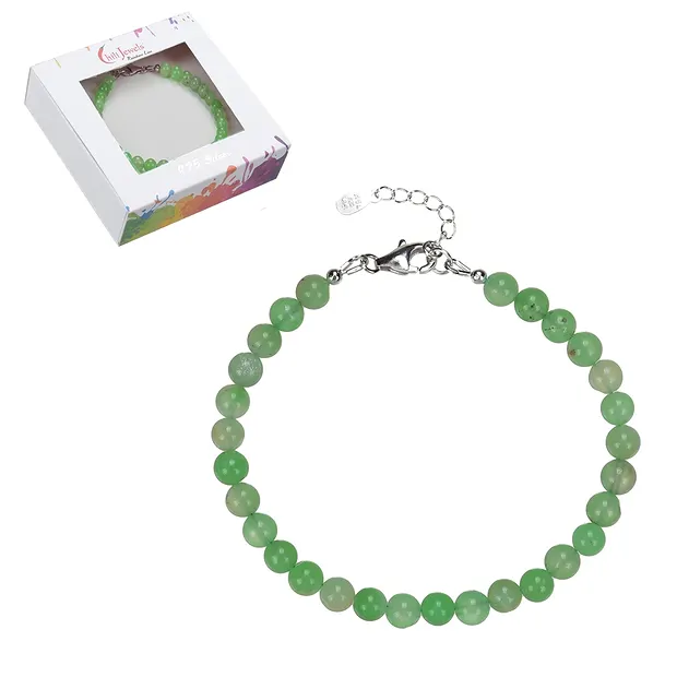 Bracciale in Crisoprasio, perline (6 mm), rodiato | Marco Schreier