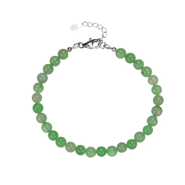 Bracelet Chrysoprase, beads (6mm), rhodiniert | wholesaler gems & healing stones