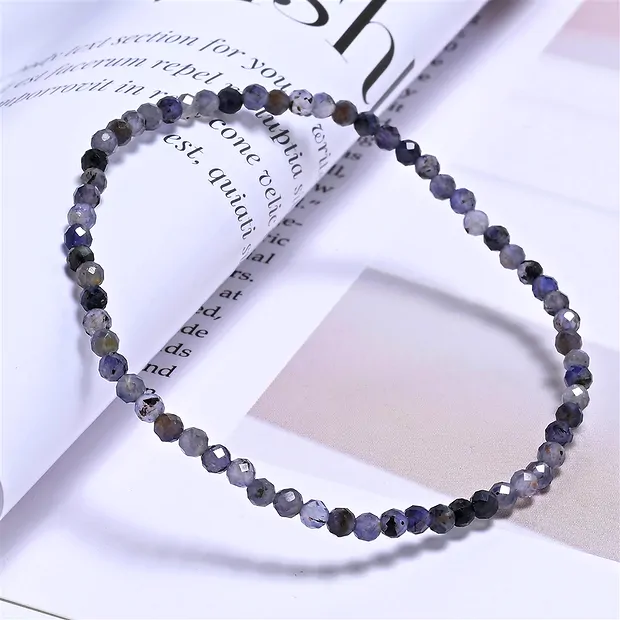 Bracelet, Iolite, 03mm beads, faceted, 19cm | wholesaler gems & healing stones