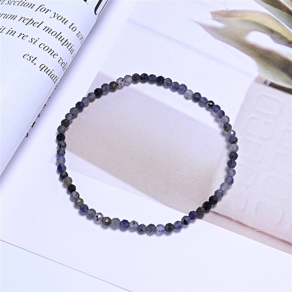 Bracelet, Iolite, 03mm beads, faceted, 19cm | wholesaler gems & healing stones