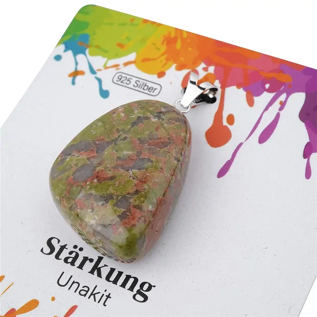 Pendentif Unakite, Pierre roulée grande, rhodié | Marco Schreier